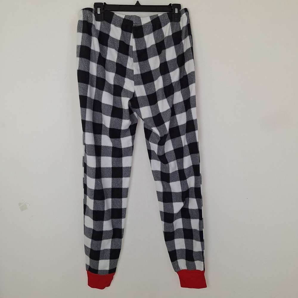 Buffalo Plaid Fleece Pajama Pants Black White Red Cuffs Size M Lumberjack - Picture 2 of 10